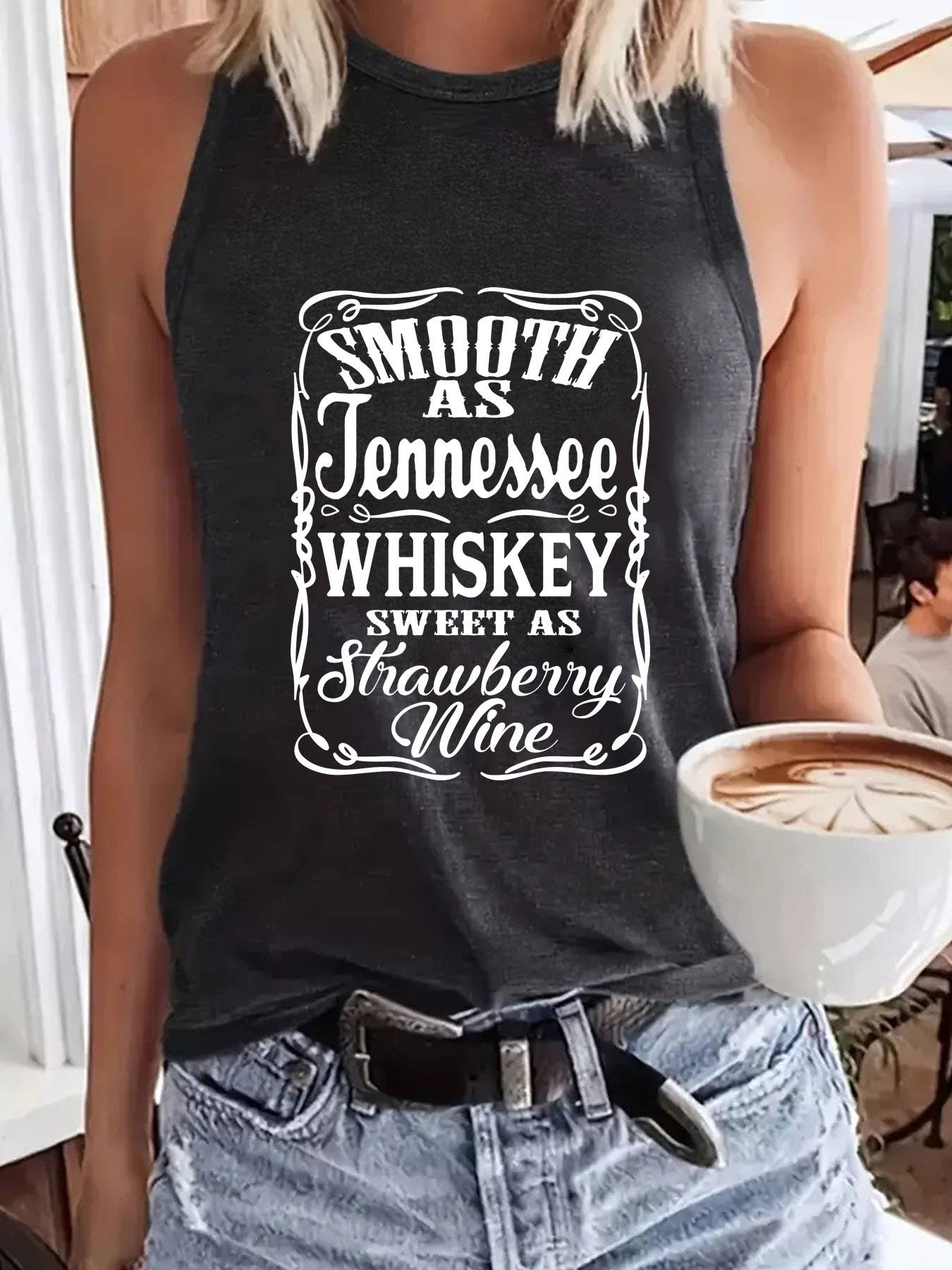 Western retro English letter print Graphic tank top: Berry / S