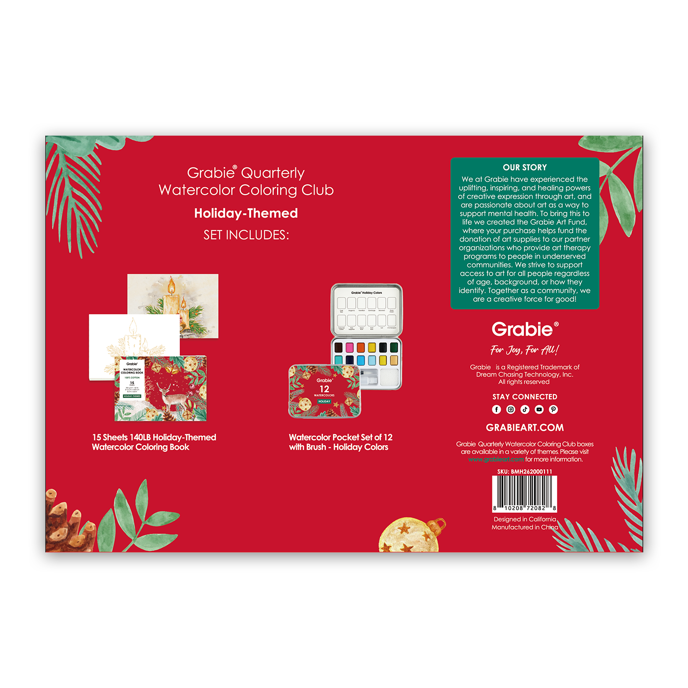 Holiday-Themed  Watercolor Coloring Club Box