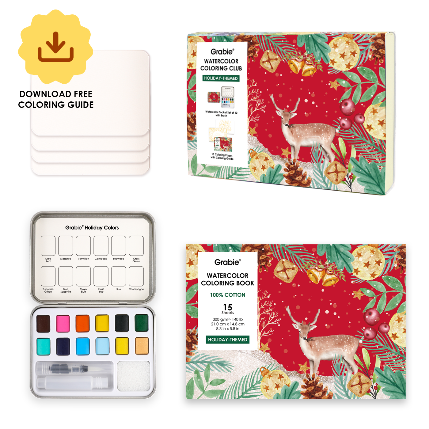 Holiday-Themed  Watercolor Coloring Club Box