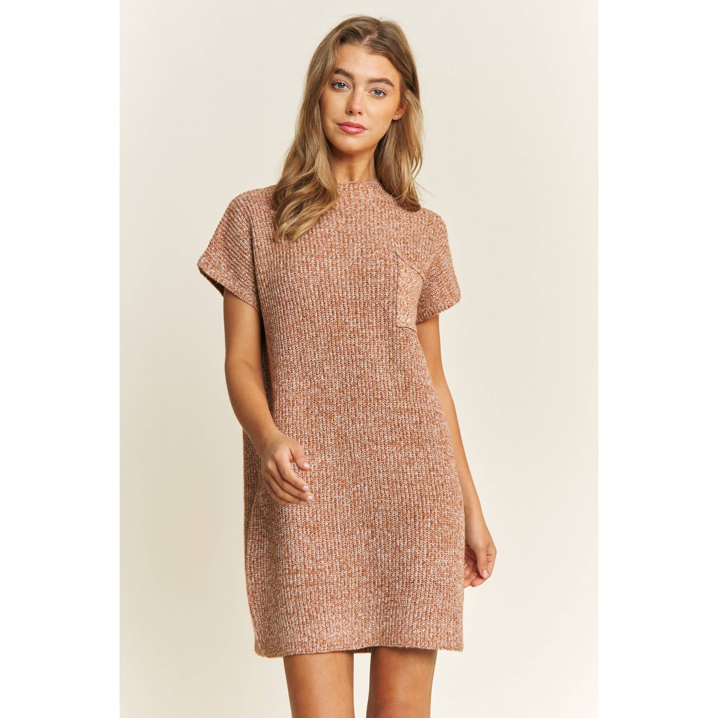 CLASSIC DROP SHOULDER SWEATER KNIT MINI DRESS: Burnt Orange / S-M-L(2-2-2)