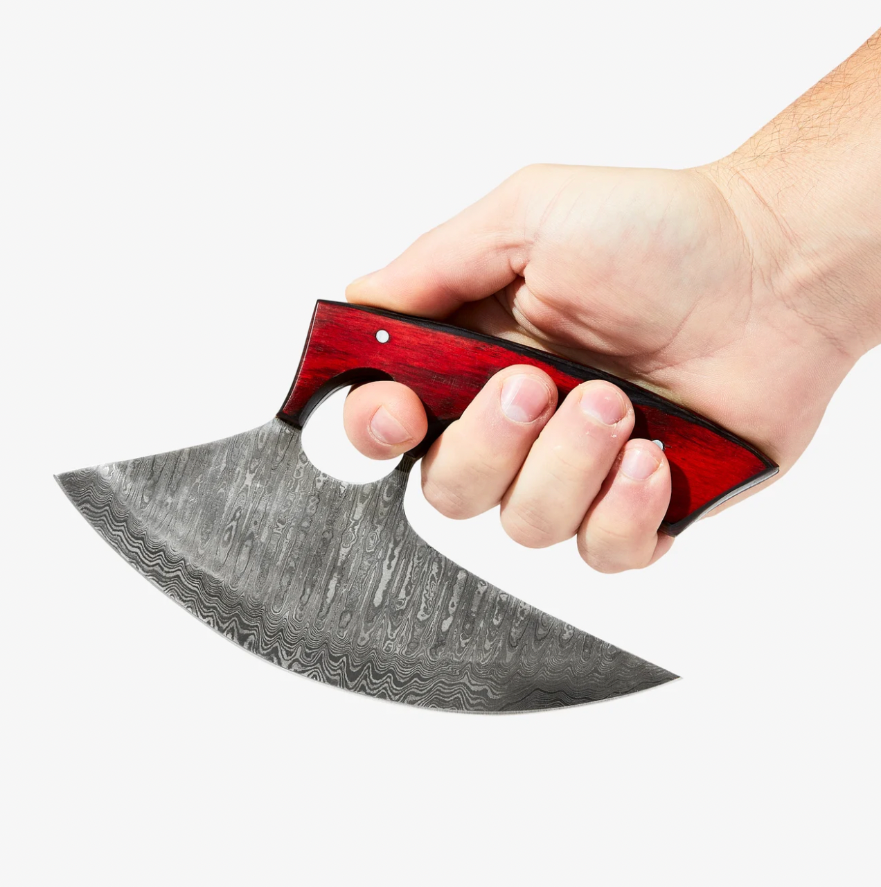 Custom Alaskan Ulu style blade, perfect for outdoors and indoor use, diamond wood (red and black)
