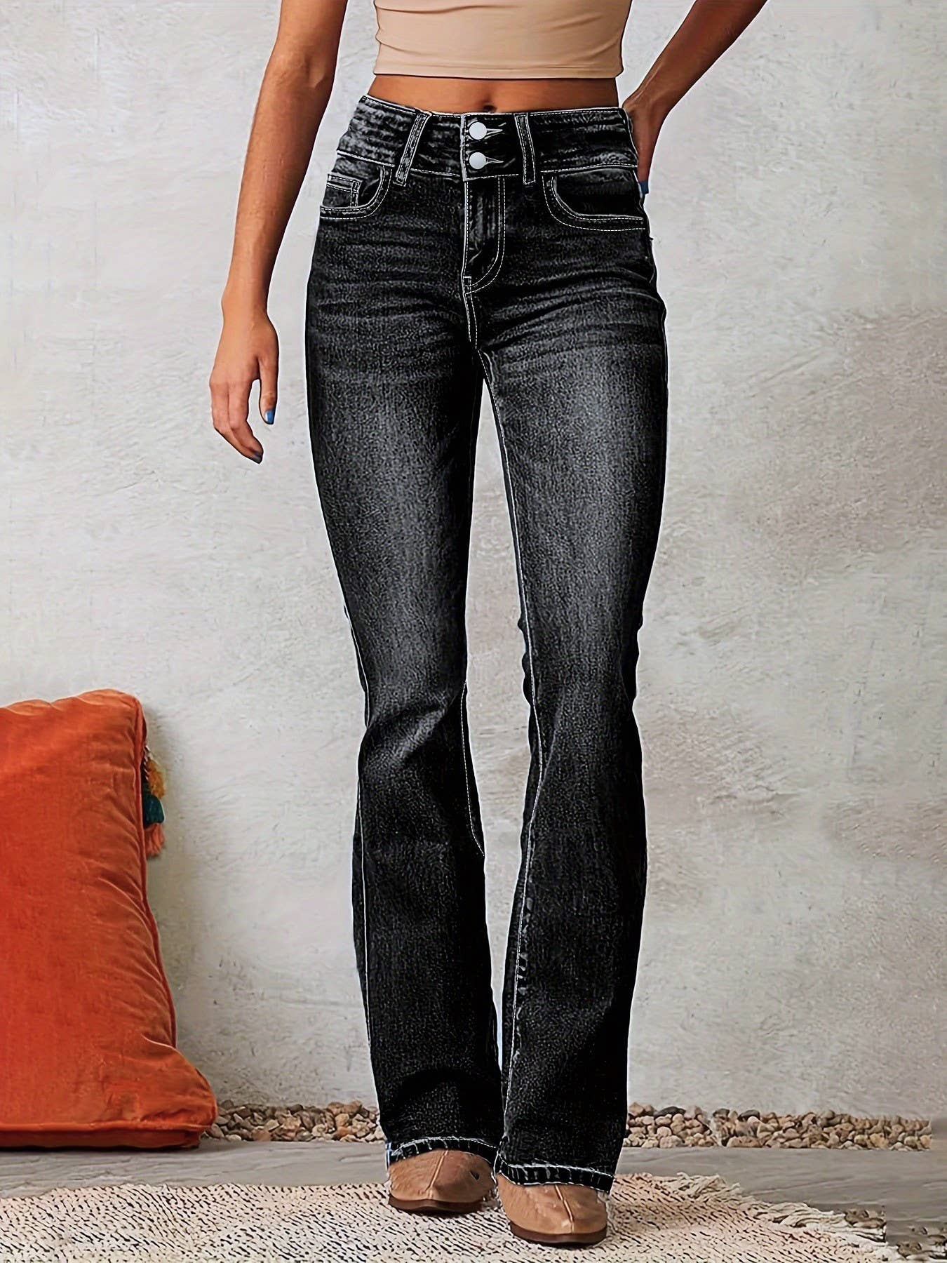Vintage Stretch Washed Street Bootcut Jeans: Black / S