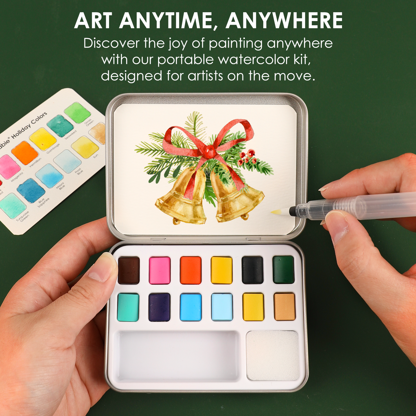 Watercolor Pocket Set Of 12 With Brush - Holiday Colors