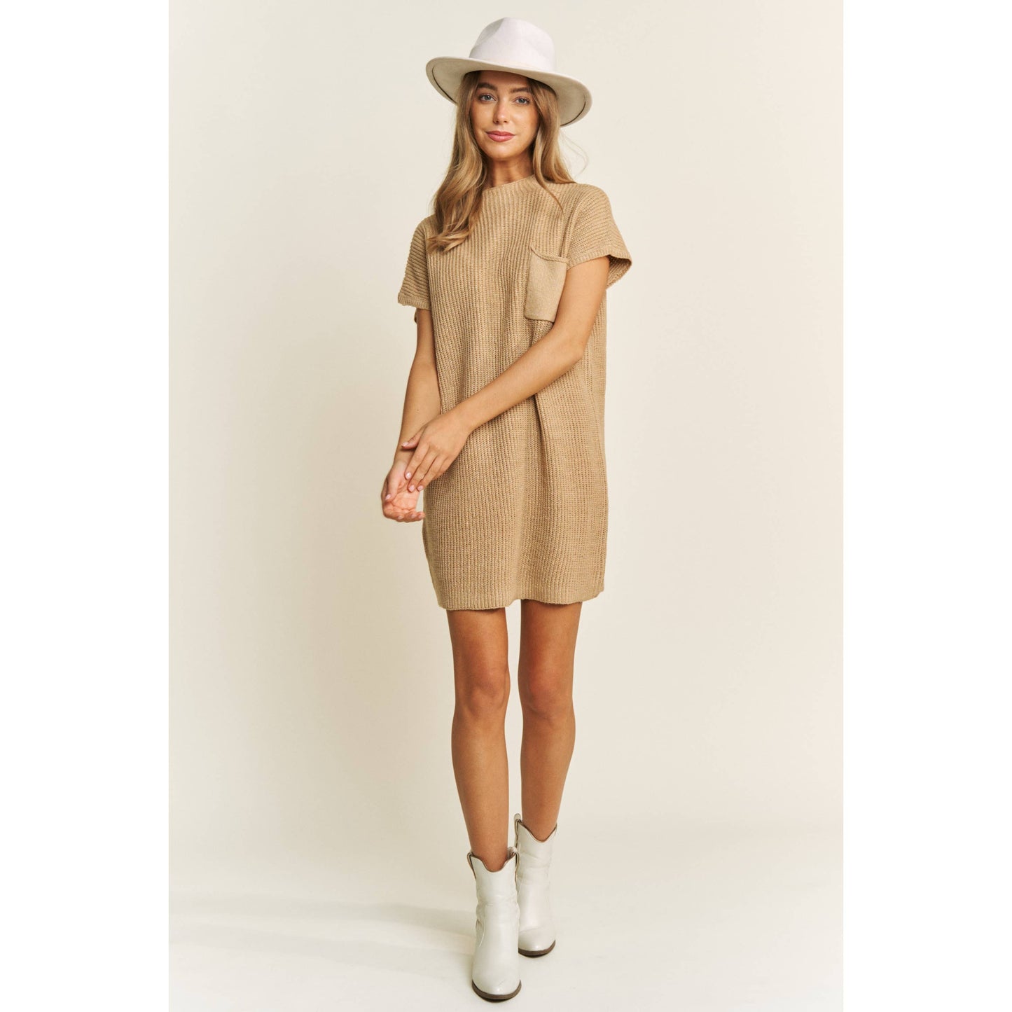 CLASSIC DROP SHOULDER SWEATER KNIT MINI DRESS: Burnt Orange / S-M-L(2-2-2)