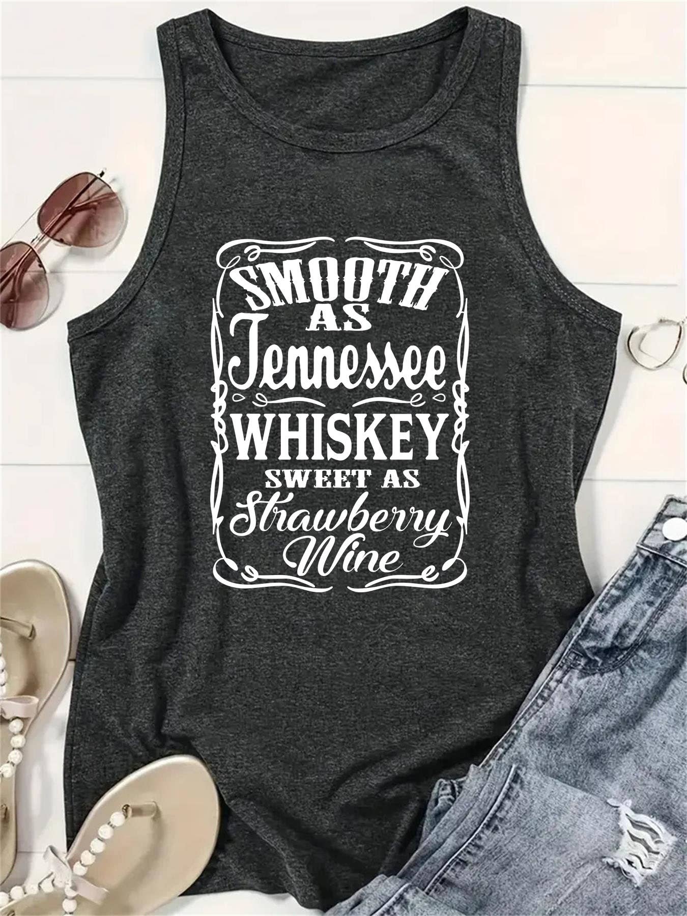 Western retro English letter print Graphic tank top: Berry / M