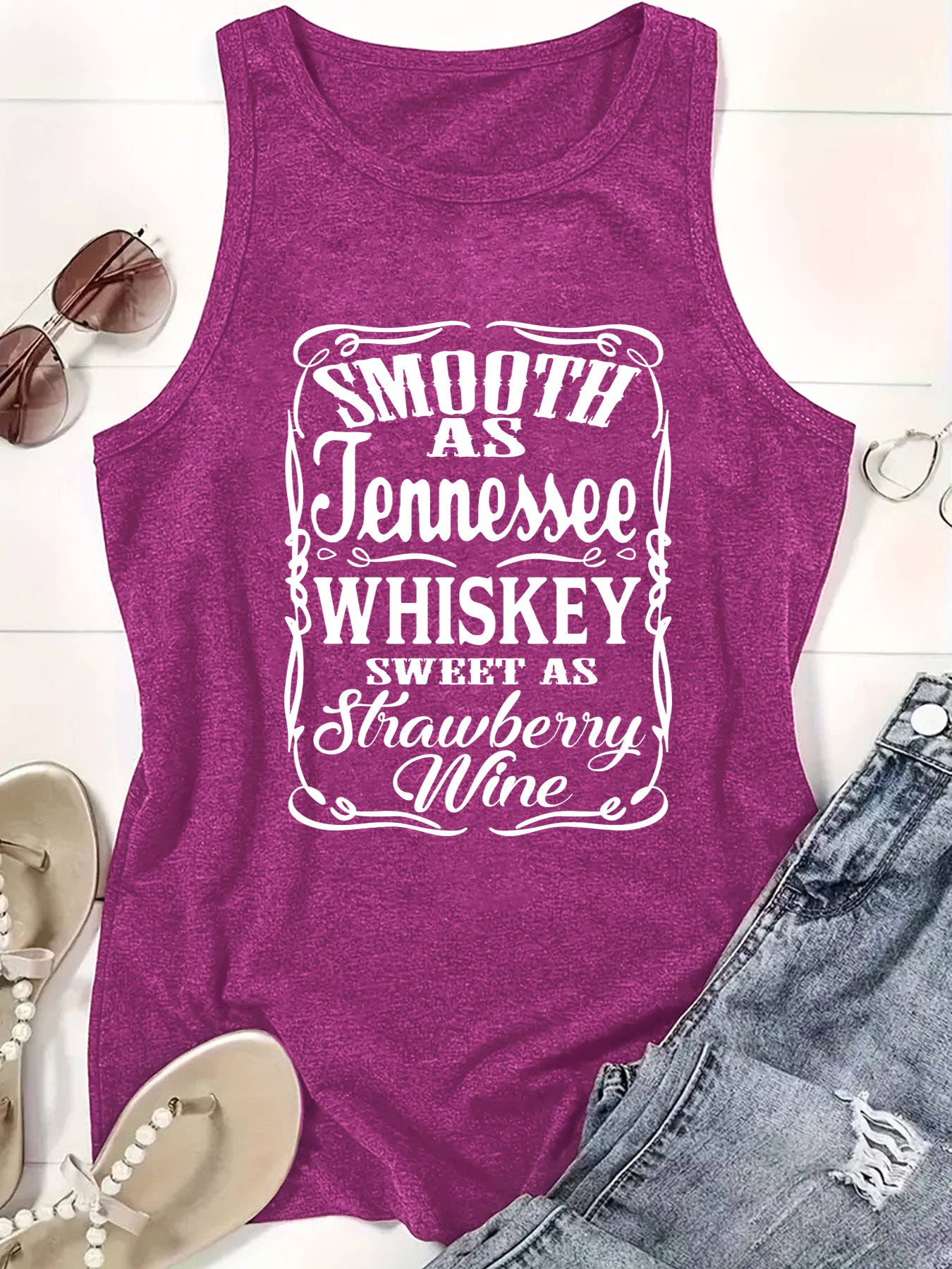 Western retro English letter print Graphic tank top: Berry / S