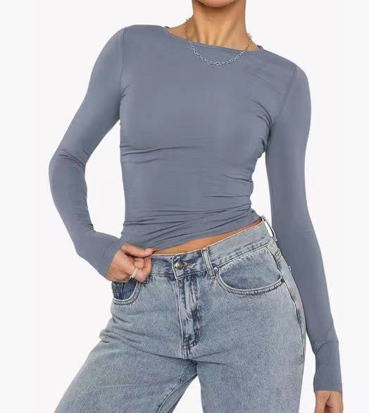 Basic Plain Color Slim Fit Pullover T-Shirt: White_L / M
