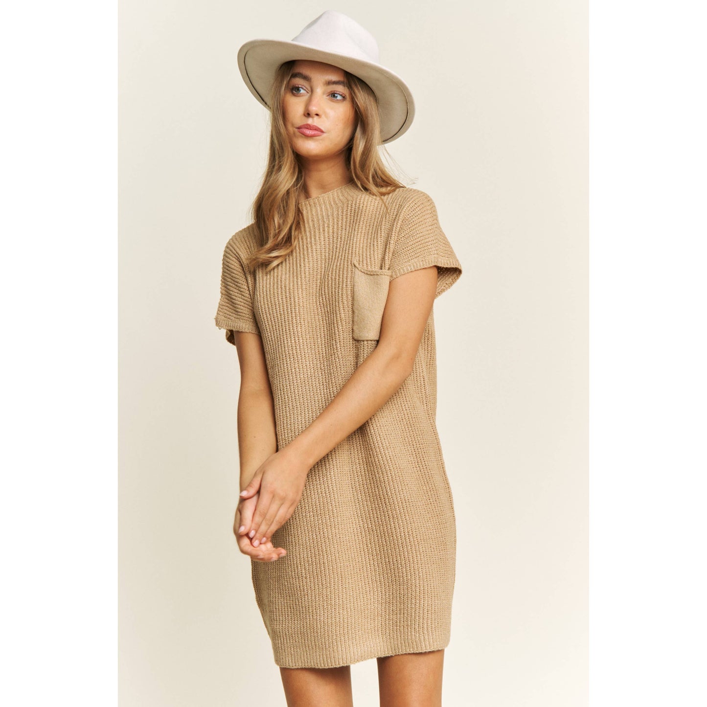 CLASSIC DROP SHOULDER SWEATER KNIT MINI DRESS: Burnt Orange / S-M-L(2-2-2)