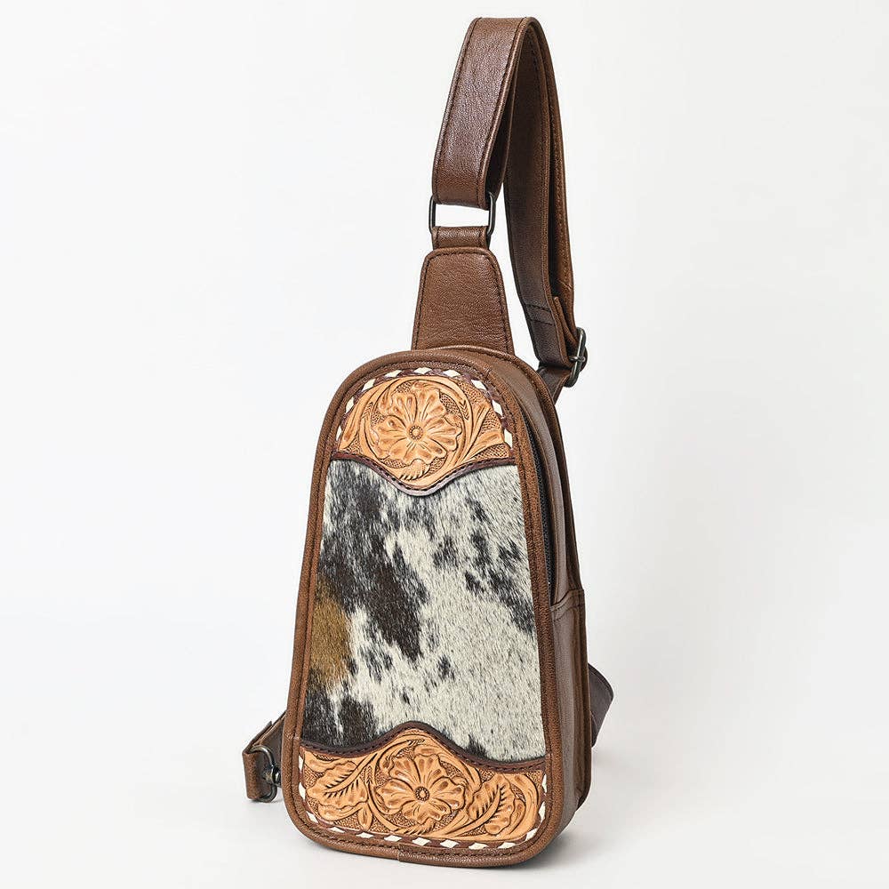 ADBG1510E American Dalring Hair-On Cowhide Western Leather Sling Bag Hand-Tooled Genuine Leather Crossbody: ADBG1510E