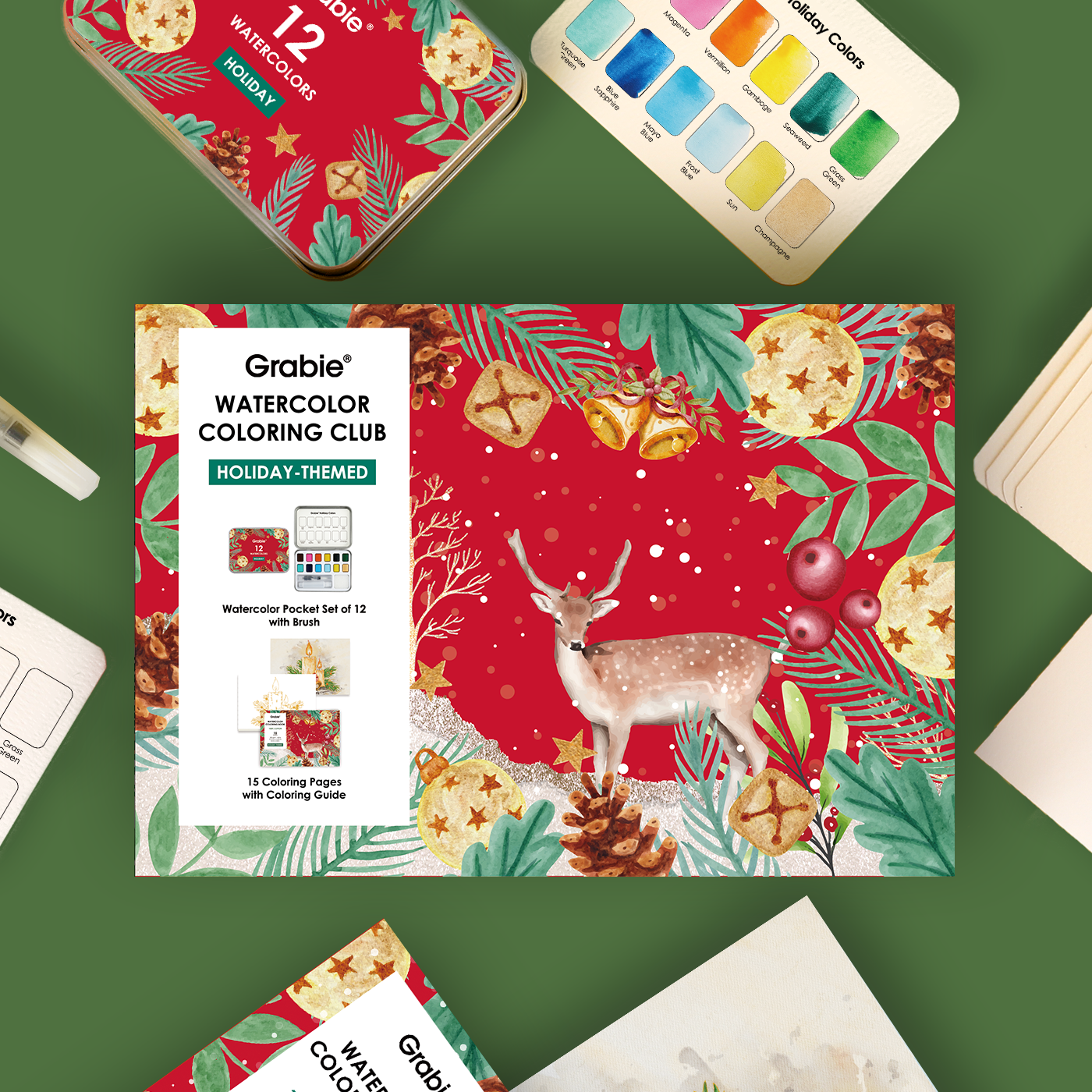 Holiday-Themed  Watercolor Coloring Club Box
