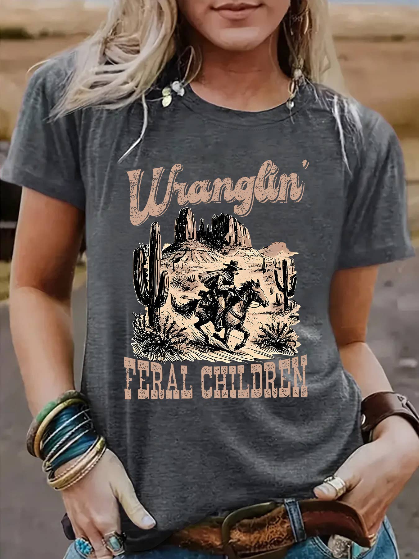Wild West Whisper Cowboys Rodeo Graphic Tee: DarkGrey / L
