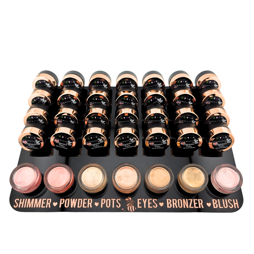Shimmer Powder Pots: Eyes, Bronzer, Blush Only 2 Ingredients: 28-Piece Bundle with Testers + FREE Display