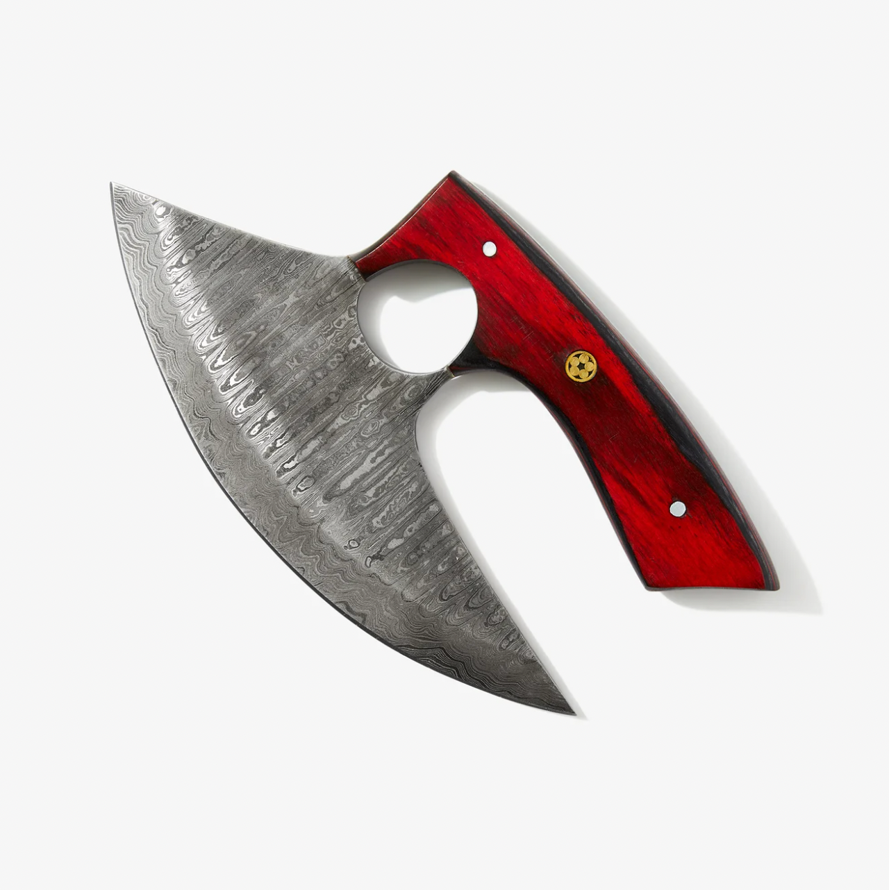 Custom Alaskan Ulu style blade, perfect for outdoors and indoor use, diamond wood (red and black)