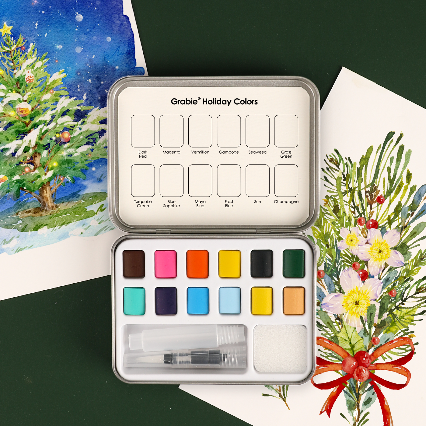 Watercolor Pocket Set Of 12 With Brush - Holiday Colors