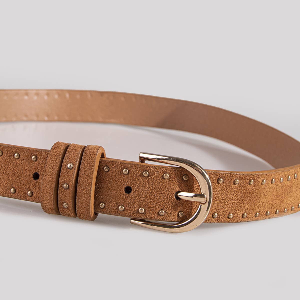 Suede Studs With Western Style Straps: Camel / M