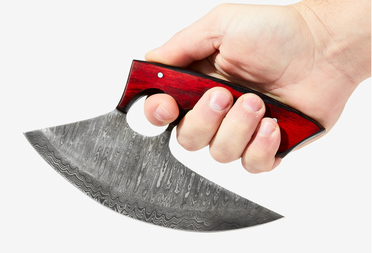 Custom Alaskan Ulu style blade, perfect for outdoors and indoor use, diamond wood (red and black)