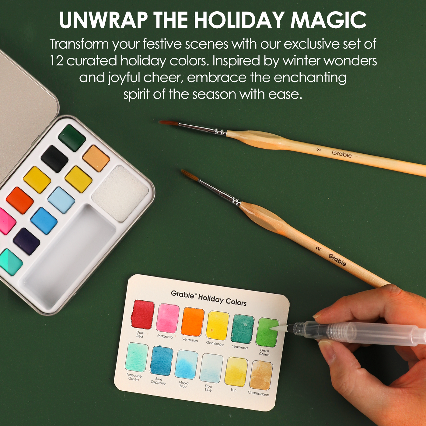 Watercolor Pocket Set Of 12 With Brush - Holiday Colors