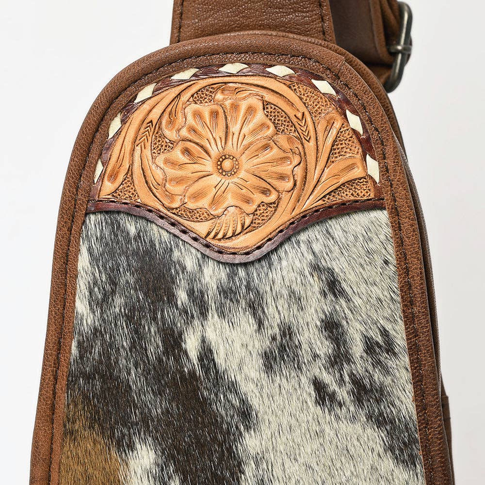 ADBG1510E American Dalring Hair-On Cowhide Western Leather Sling Bag Hand-Tooled Genuine Leather Crossbody: ADBG1510E