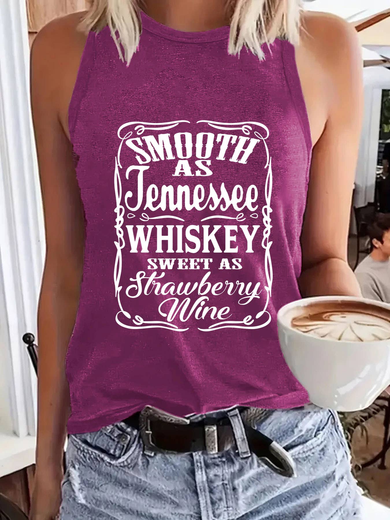 Western retro English letter print Graphic tank top: Berry / M