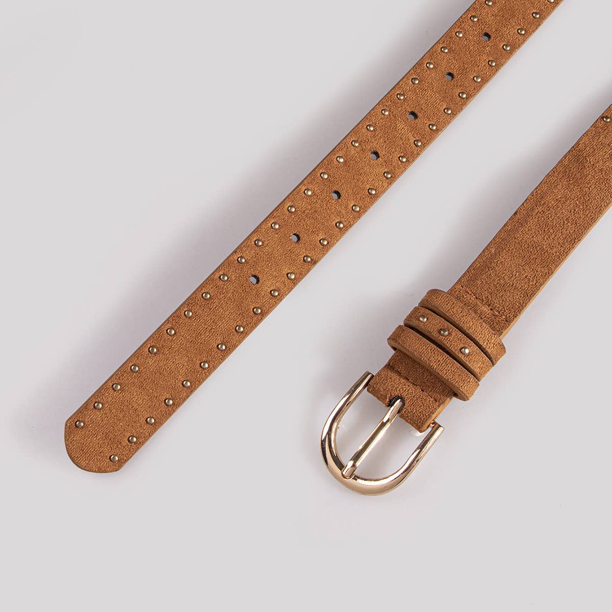 Suede Studs With Western Style Straps: Camel / M