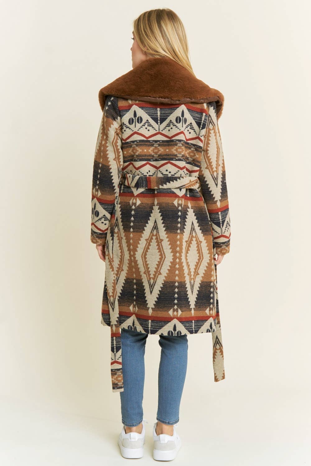 AZTEC JACKET SHACKET WITH CONTRAST FUR SHOWL COLLA: Navy / S-M-L(2-2-2)