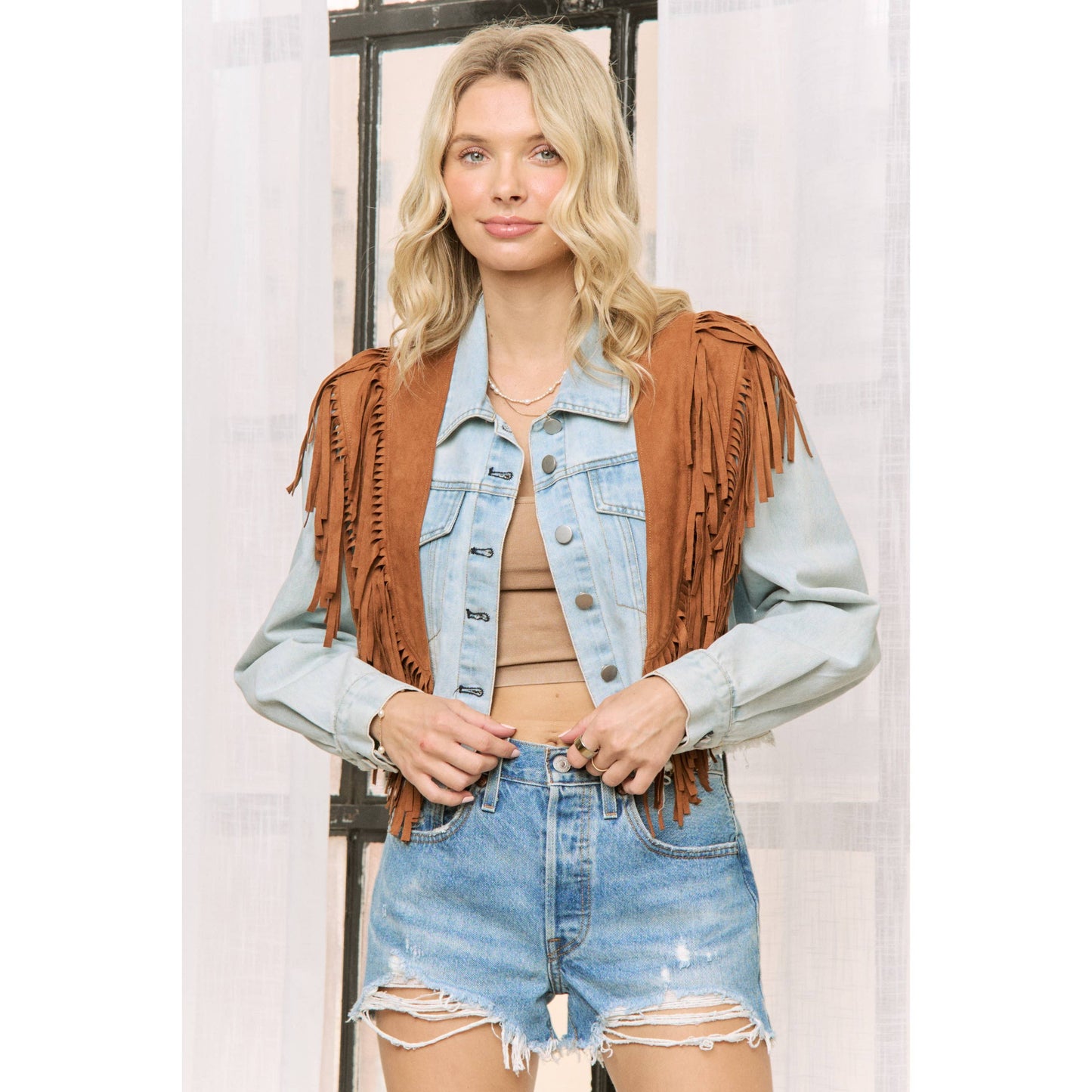 WESTERN FAUX SUEDE FRINGE VEST: Camel / S-M-L(2-2-2)