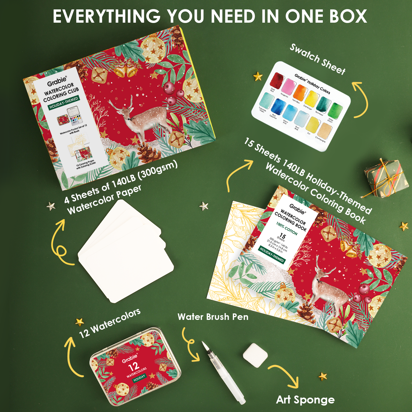 Holiday-Themed  Watercolor Coloring Club Box