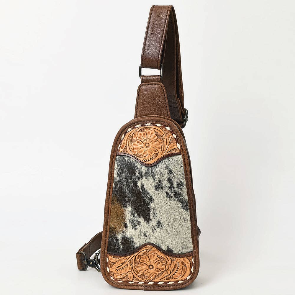 ADBG1510E American Dalring Hair-On Cowhide Western Leather Sling Bag Hand-Tooled Genuine Leather Crossbody: ADBG1510E