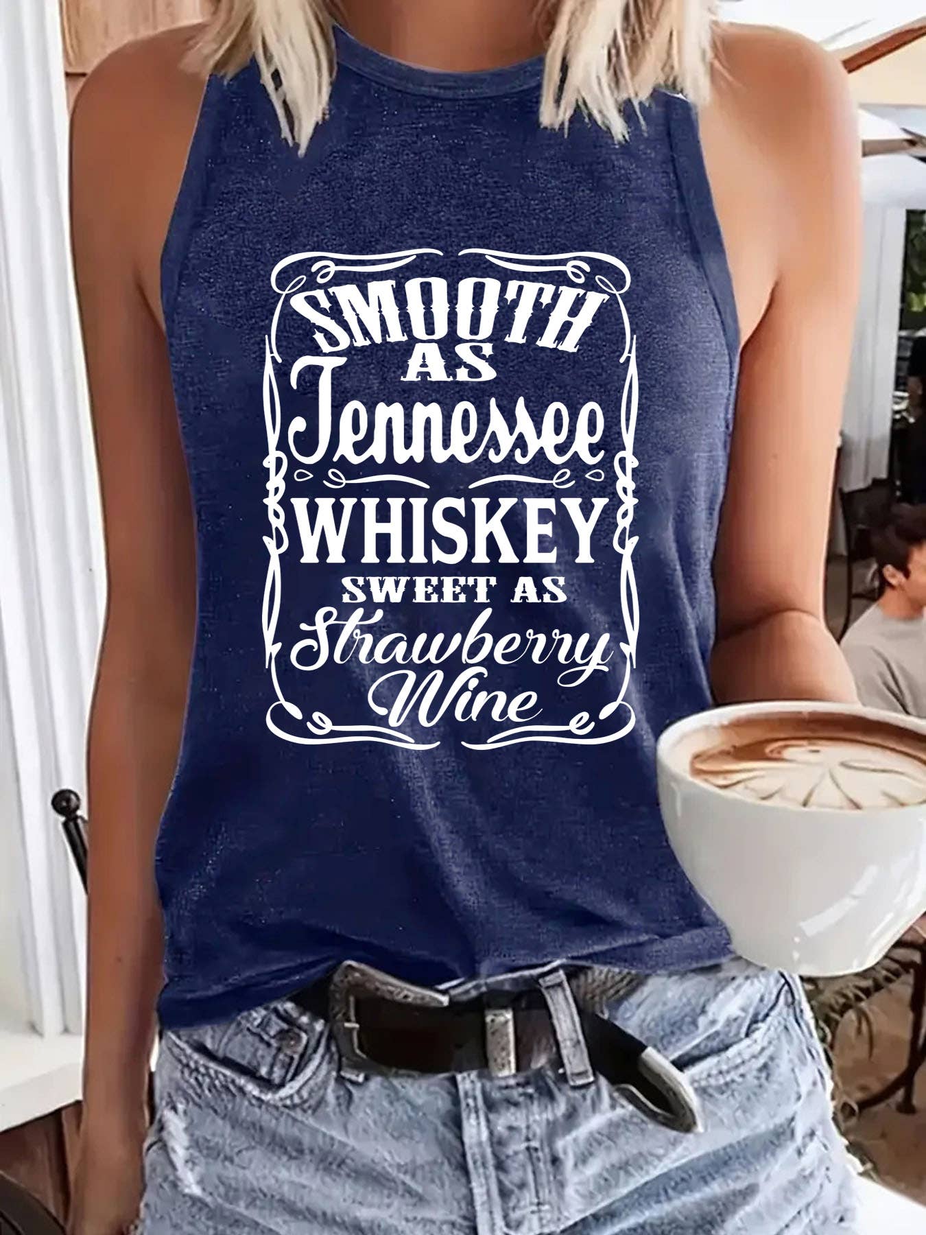 Western retro English letter print Graphic tank top: Berry / L