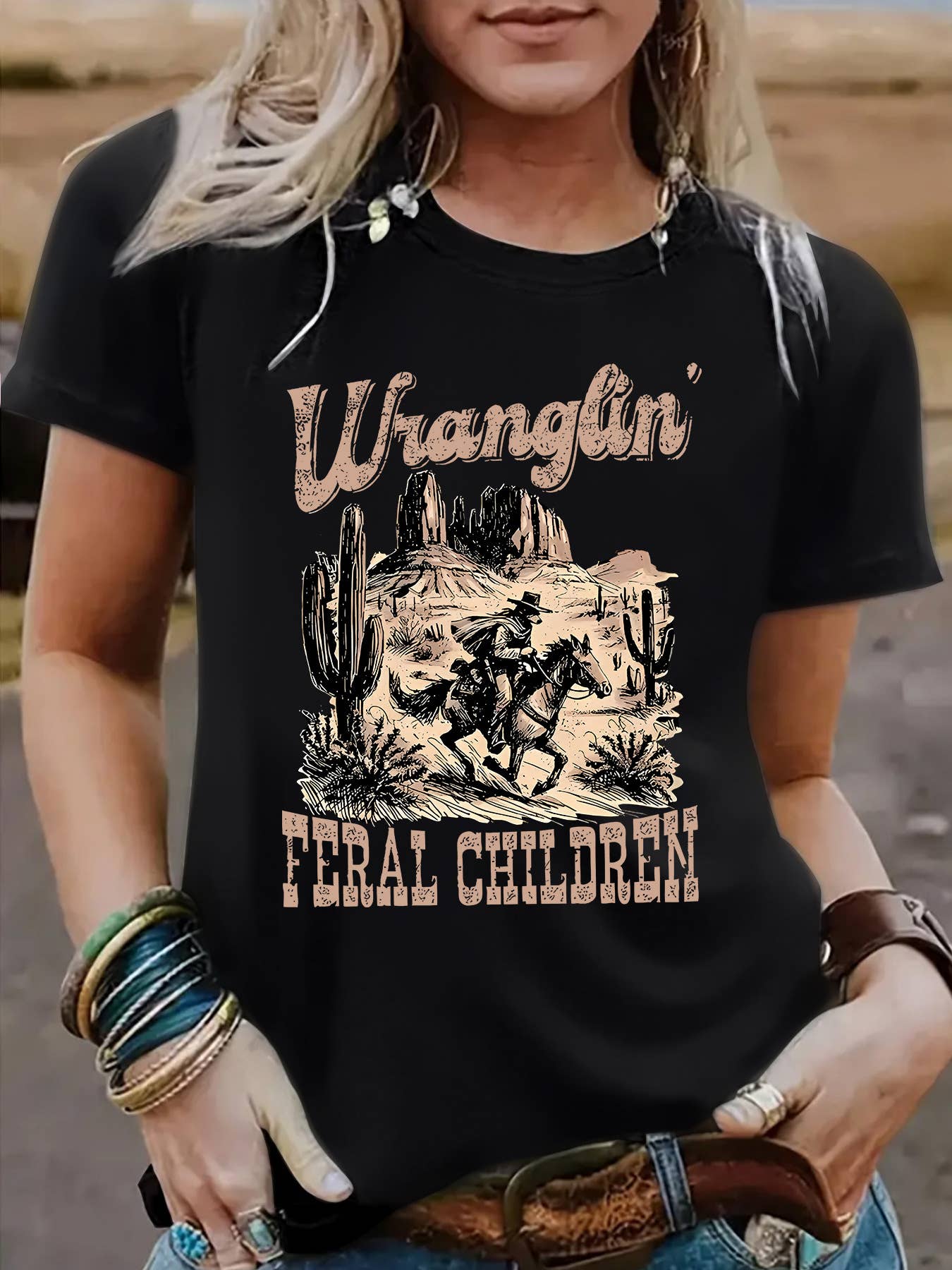 Wild West Whisper Cowboys Rodeo Graphic Tee: DarkGrey / XL