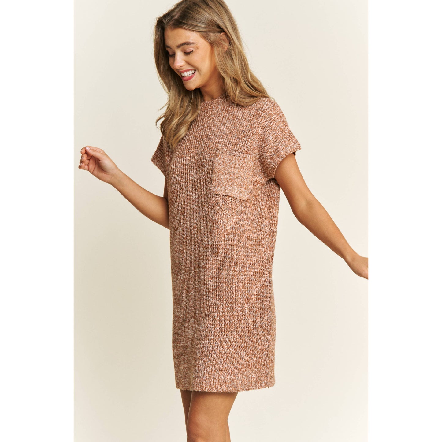 CLASSIC DROP SHOULDER SWEATER KNIT MINI DRESS: Burnt Orange / S-M-L(2-2-2)
