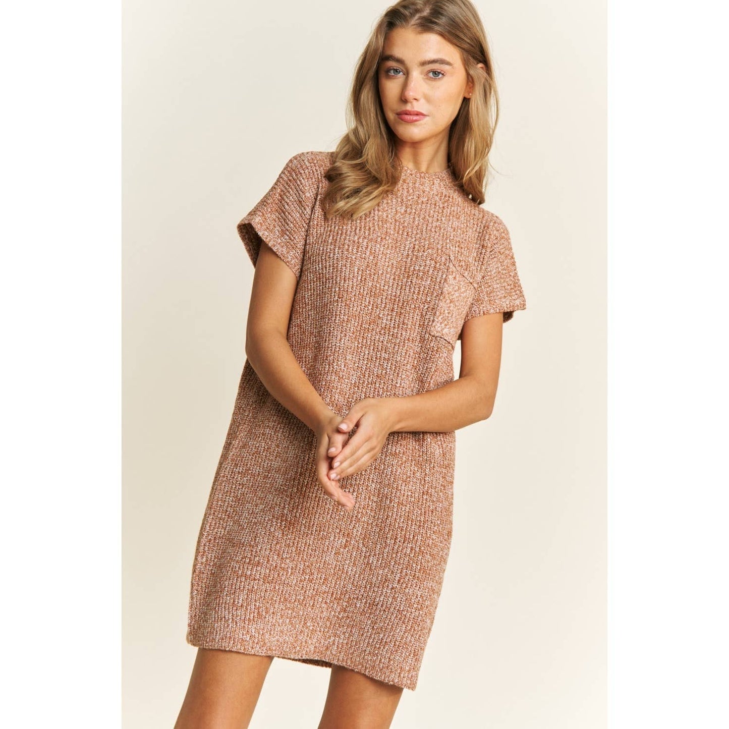 CLASSIC DROP SHOULDER SWEATER KNIT MINI DRESS: Burnt Orange / S-M-L(2-2-2)