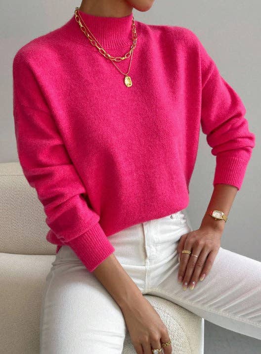 Women Mock Neck Long Sleeve Knit Sweater: Apricot / XL