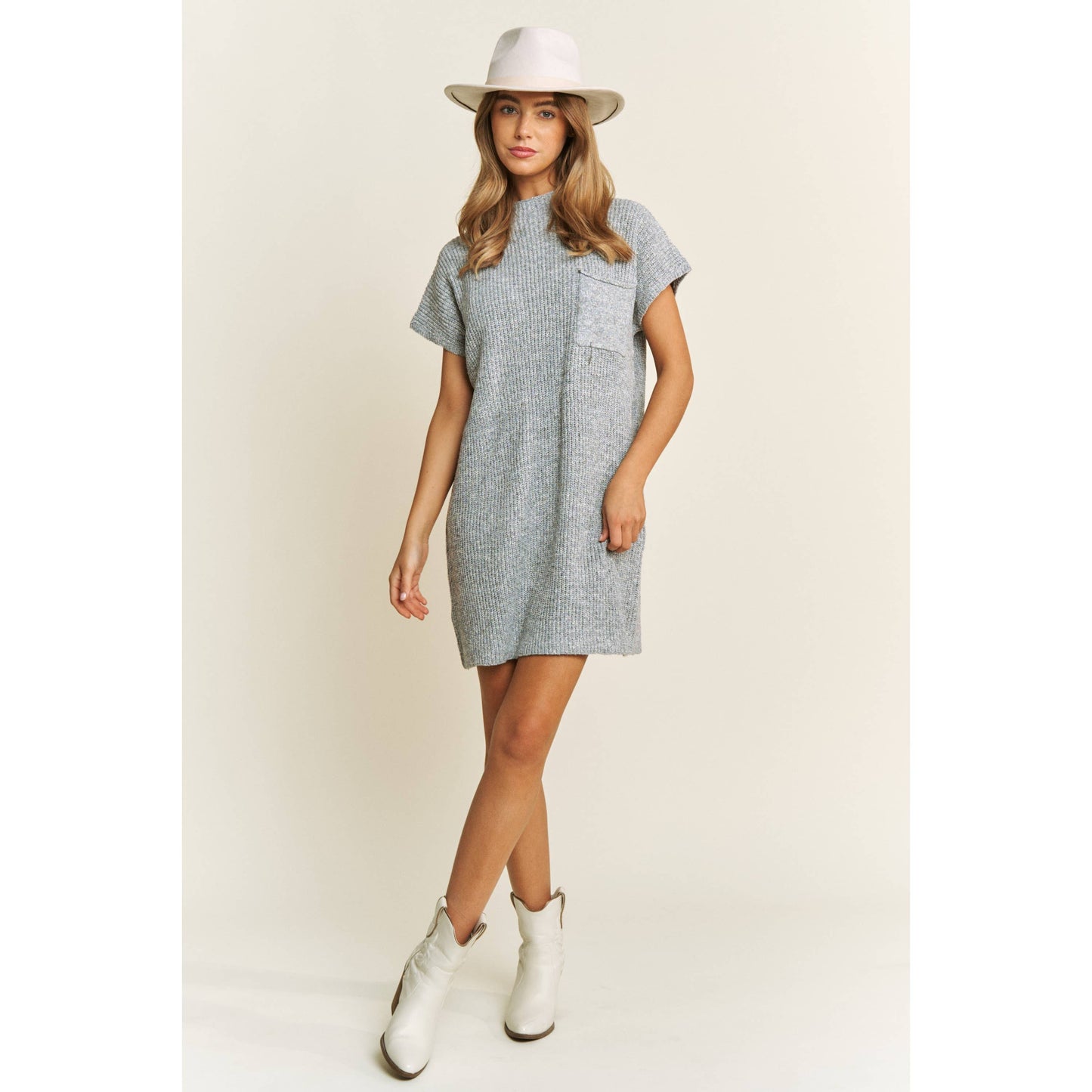 CLASSIC DROP SHOULDER SWEATER KNIT MINI DRESS: Heather Grey / S-M-L(2-2-2)