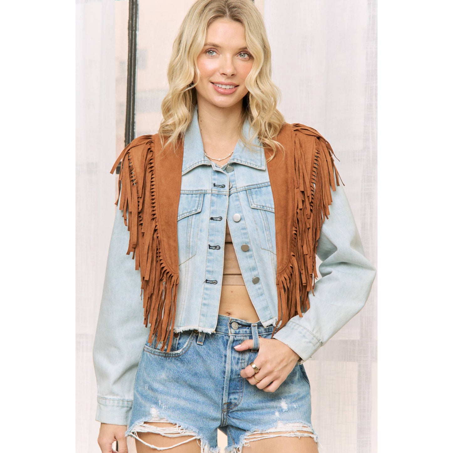 WESTERN FAUX SUEDE FRINGE VEST: Camel / S-M-L(2-2-2)