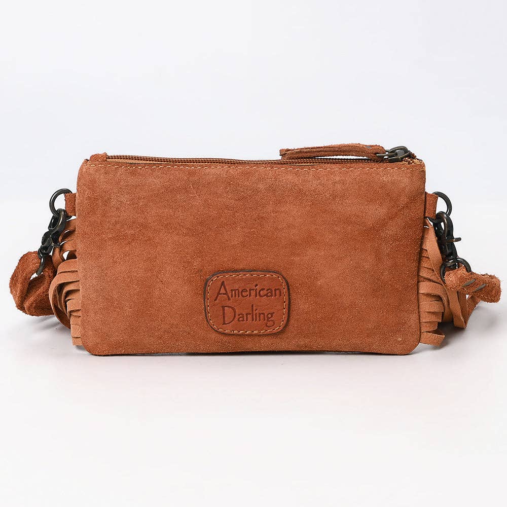 ADBG1662 American Darling Western Genuine Suede Leather Small Cross Body Bag with & Hand-Tooled Accents: ADBG1662