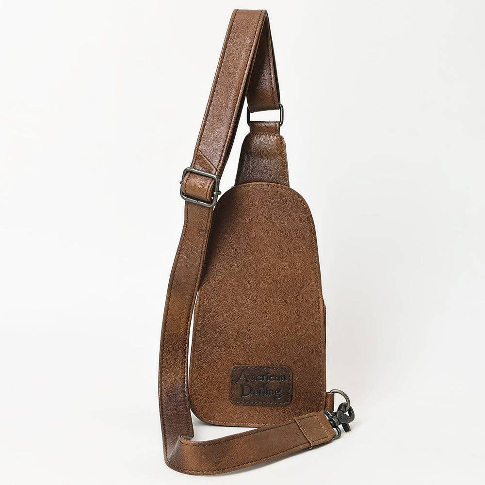 ADBG1510E American Dalring Hair-On Cowhide Western Leather Sling Bag Hand-Tooled Genuine Leather Crossbody: ADBG1510E