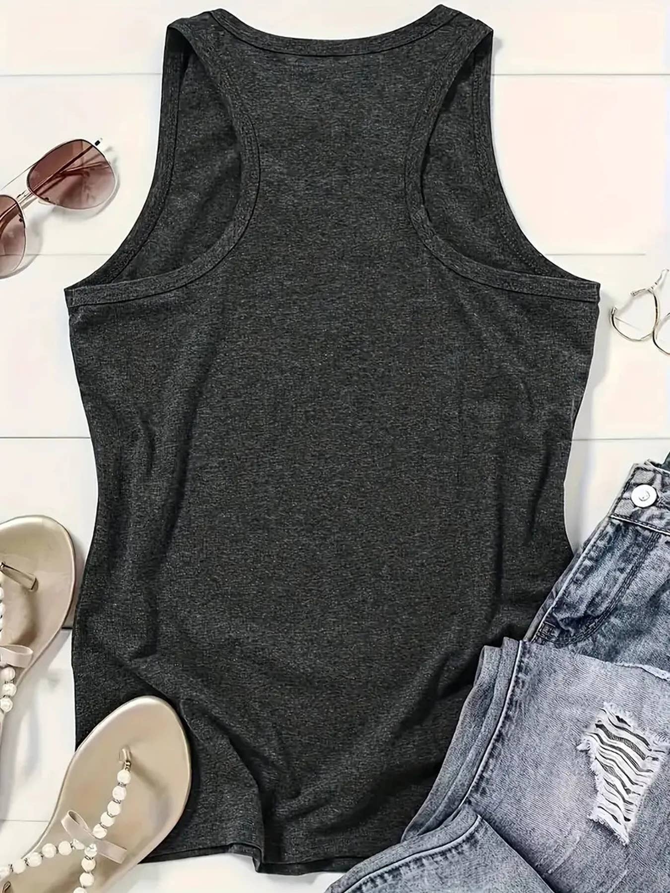 Western retro English letter print Graphic tank top: Berry / M