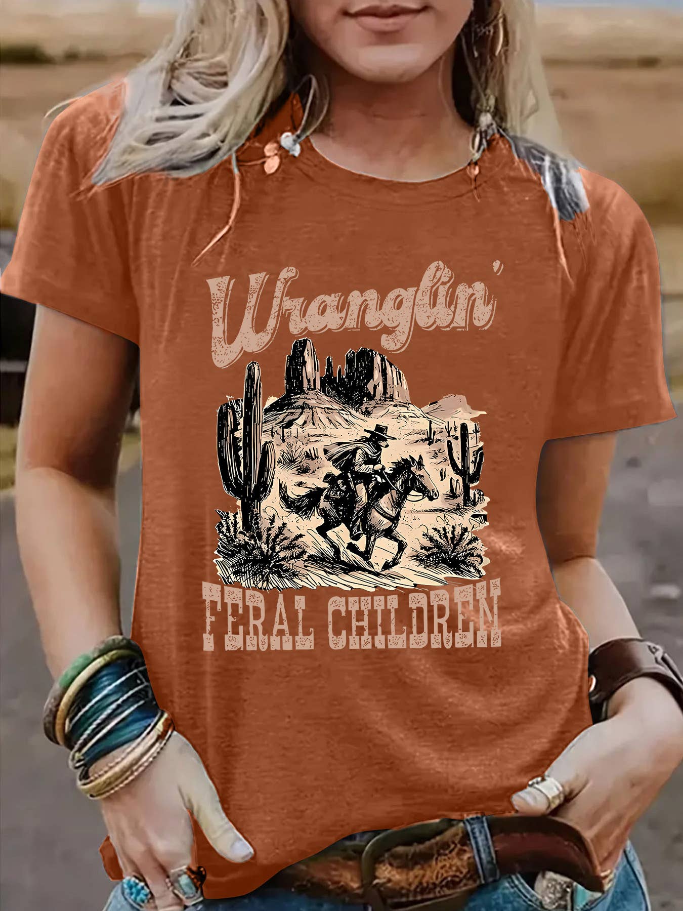 Wild West Whisper Cowboys Rodeo Graphic Tee: DarkGrey / L
