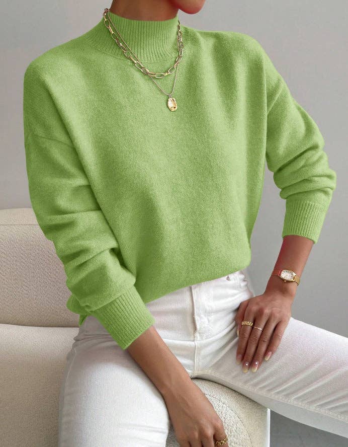 Women Mock Neck Long Sleeve Knit Sweater: Apricot / XL