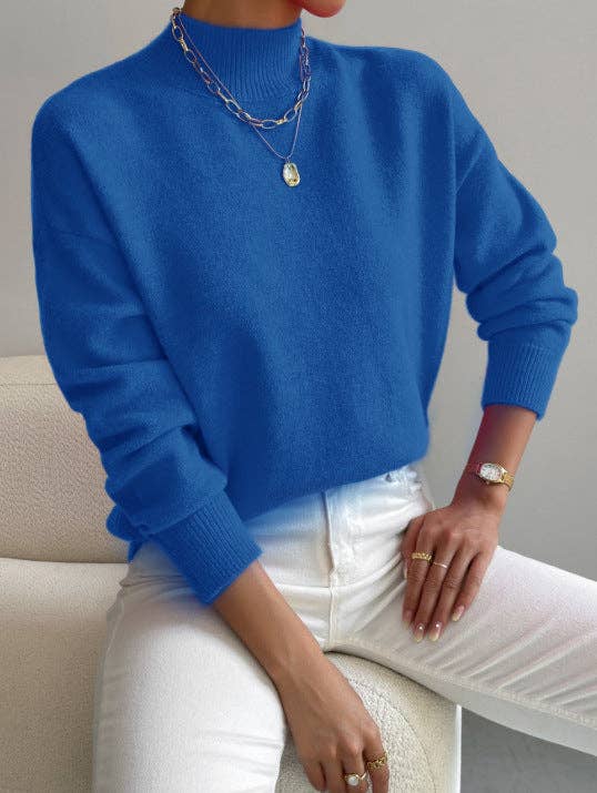 Women Mock Neck Long Sleeve Knit Sweater: Apricot / S