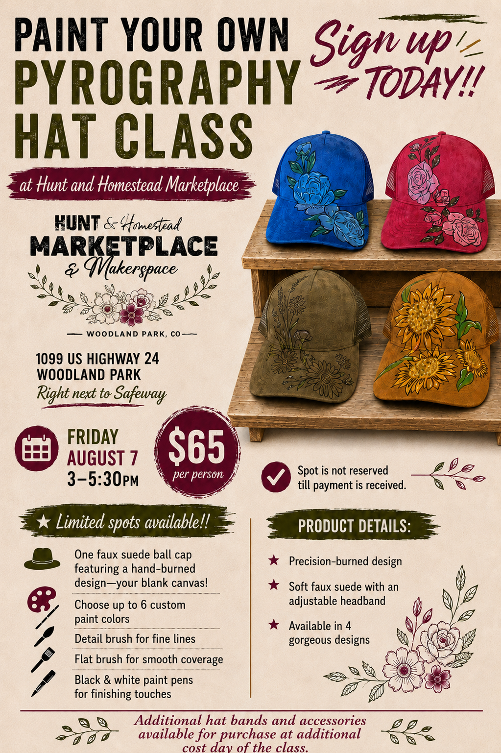 PAINT YOUR OWN PYROGRAPHY BALL CAP CLASS Friday August 7th 3-5:30
