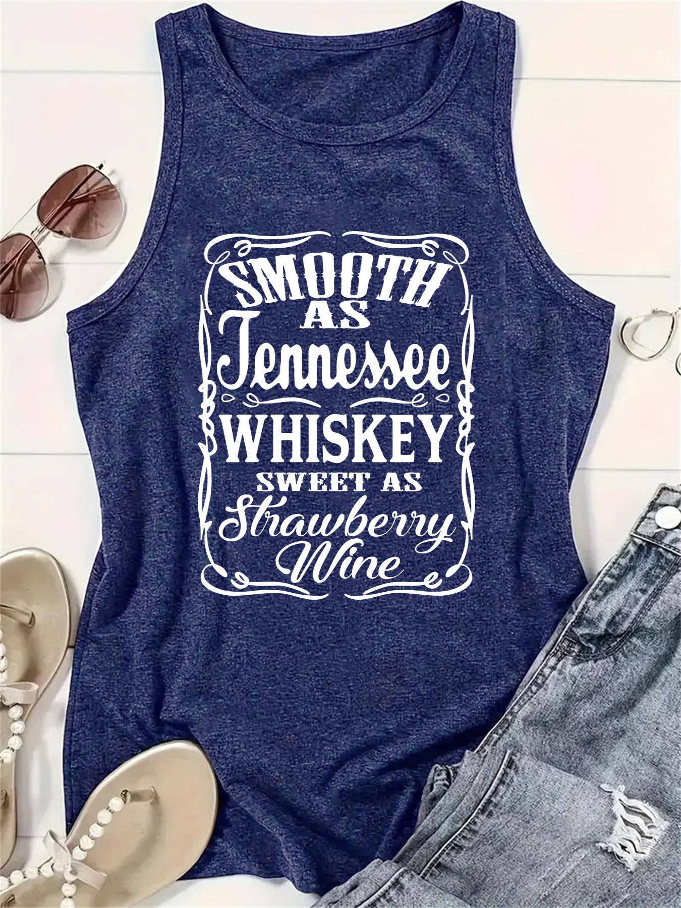 Western retro English letter print Graphic tank top: Berry / S