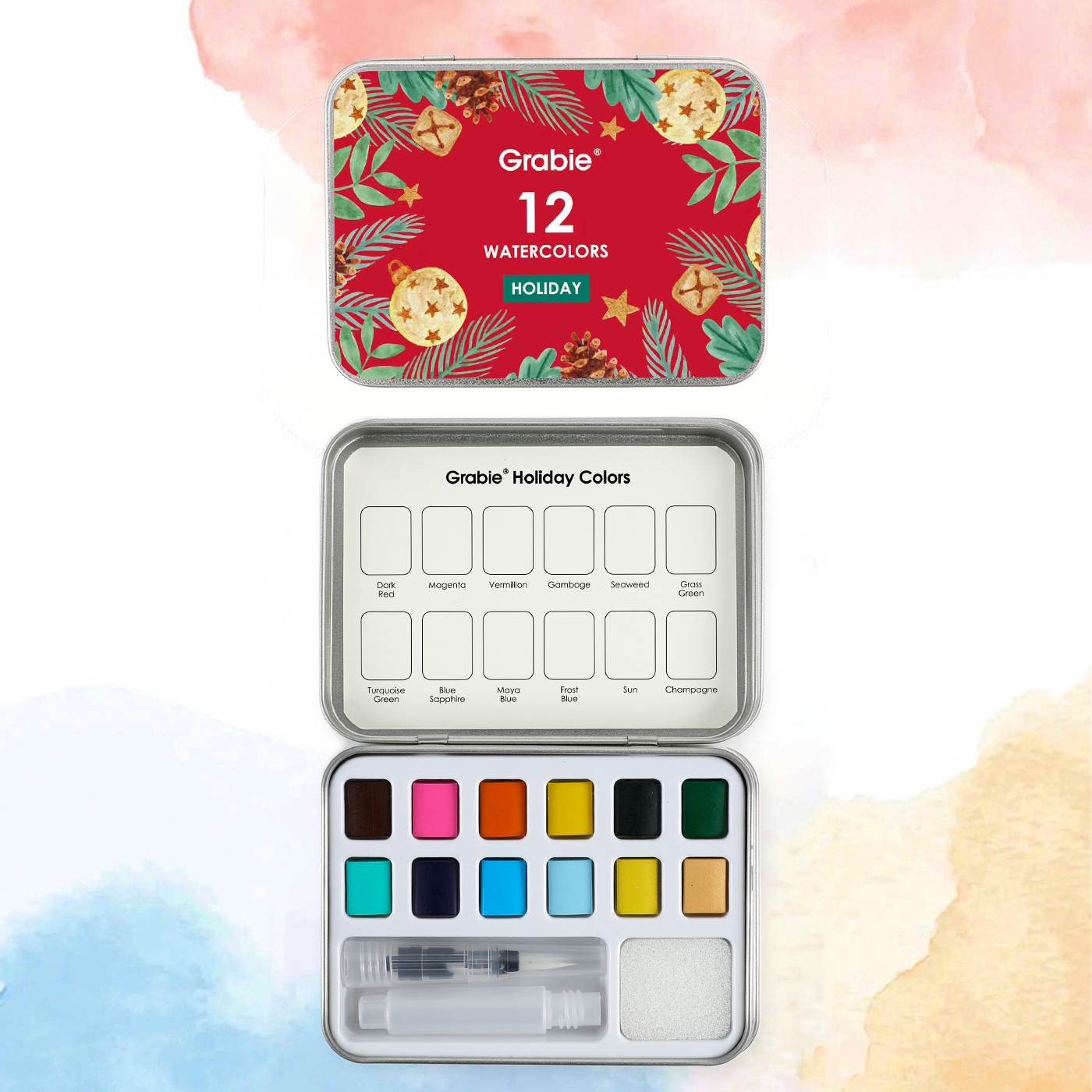 Watercolor Pocket Set Of 12 With Brush - Holiday Colors