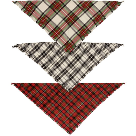 Large Plaid Christmas Pet Bandana Set