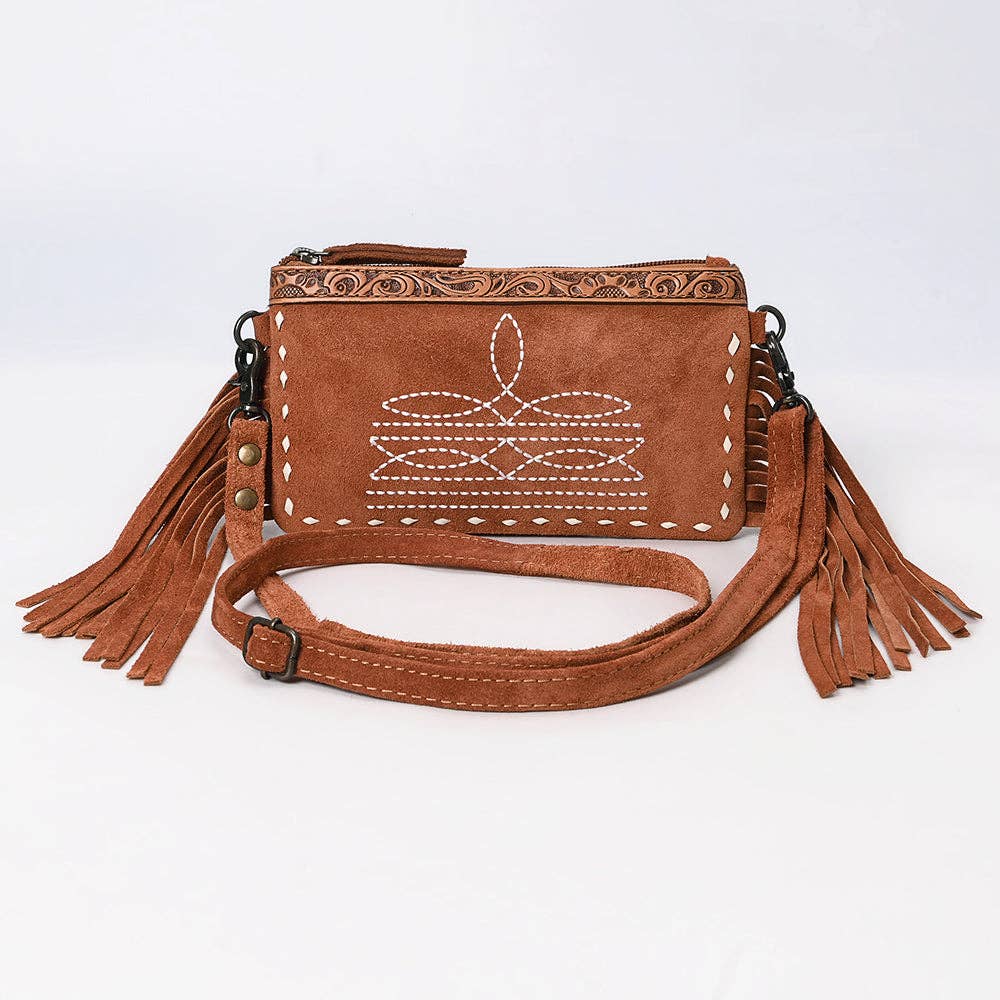 ADBG1662 American Darling Western Genuine Suede Leather Small Cross Body Bag with & Hand-Tooled Accents: ADBG1662