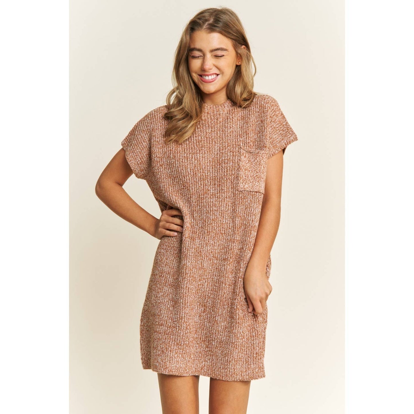 CLASSIC DROP SHOULDER SWEATER KNIT MINI DRESS: Burnt Orange / S-M-L(2-2-2)