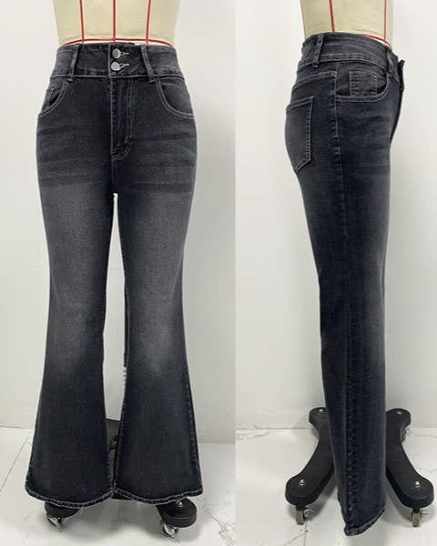 Vintage Stretch Washed Street Bootcut Jeans: Black / M