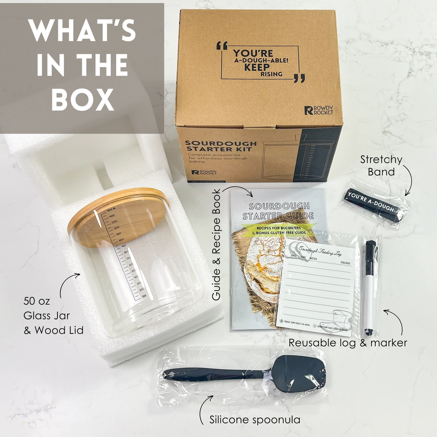 Sourdough Starter Kit with 50oz Glass Jar, Spatula & More