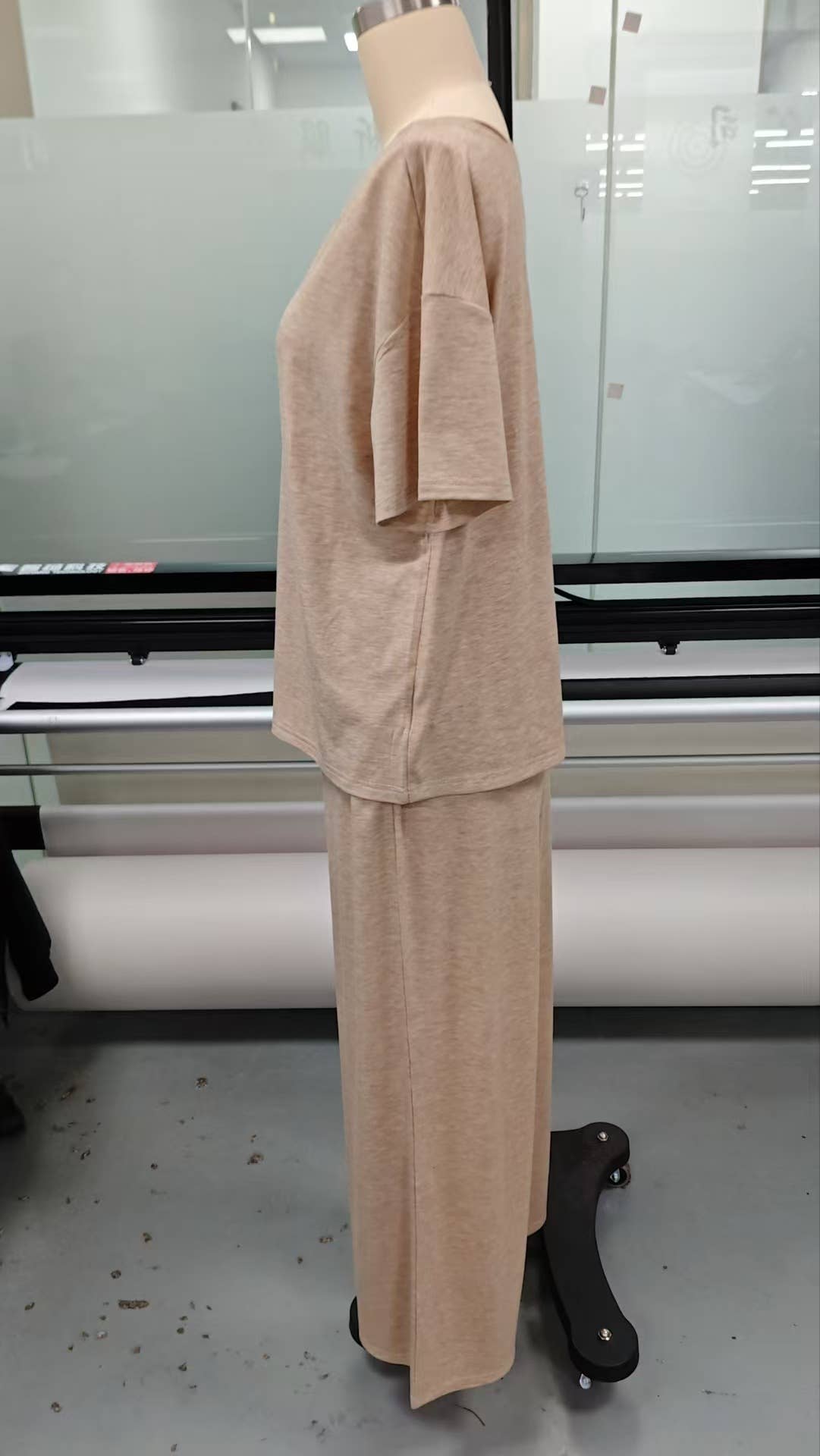 Asymmetric Neck Wide Leg Sportswear Two Piece Set: Dark gray / M